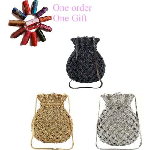 Hot Sale Rhinestone Bag Of Money Pouch Clutch Gold Silver Black Crystal Purse Woman Luxury Designer Handbag For Evening Party