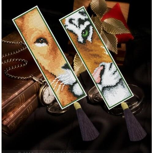 Tigers Craft Stich Cross Stitch Bookmark Metal Silver Golden Needlework Embroidery Crafts Counted Cross-Stitching Kit
