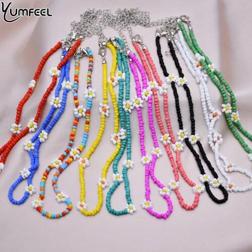Yumfeel New Handmade Bohemian 10 Colors Seed Beads Flower Necklace Women Chokers Jewelry