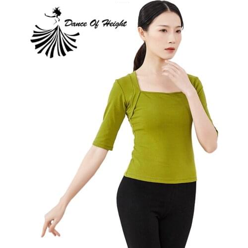 New Collection For Womens Dance Top Blouse Square Neck Half Sleeve Classical Dance Ballet Shirt Modern Dance Practice Clothes