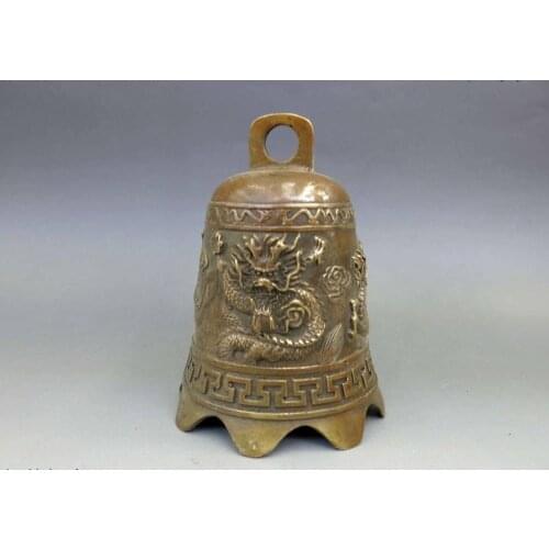 China Brass copper carved Buddhism two dragon bell Statue