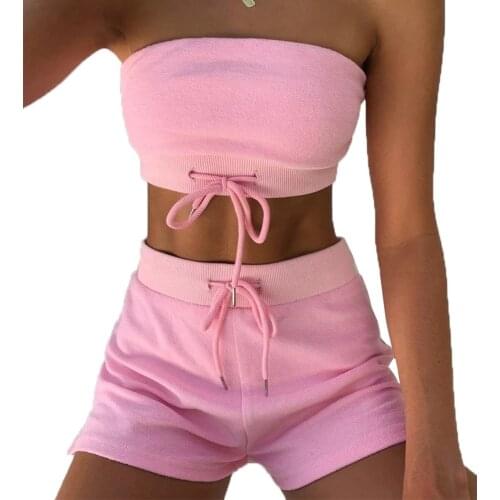 Women Summer Solid Color Yoga Sets Sexy Wrapped Chest Short Crop Top Shorts Sportswear Fitness Gym Running Tracksuits