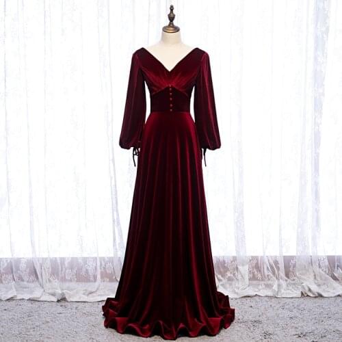 Bespoke Occasion Dresses Illusion V-Neck Full Backless Luxury Burgundy Pleat Satin Button A-Line Women Formal Evening Gown HB207