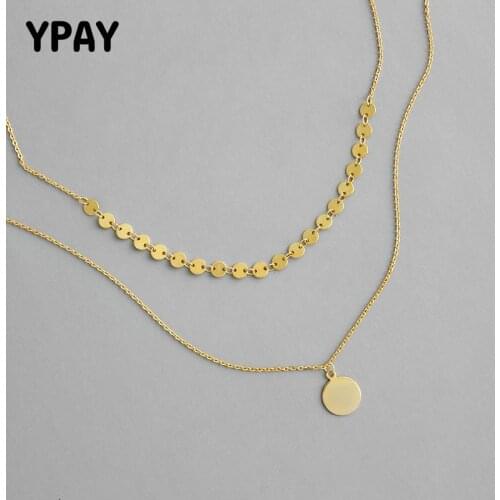 YPAY 100% Pure 925 Sterling Silver Choker Necklaces Korea Geometry Round Dots Sequins Double Layers Necklace Women Gifts YMN171