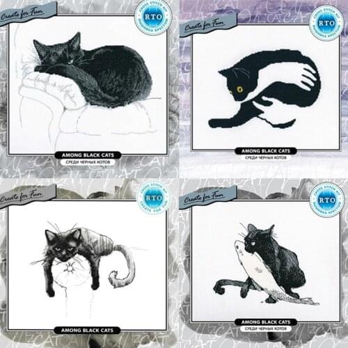 Gold Collection Lovely Counted Cross Stitch Kit rto Among Black Cats Cat Kitten Kitty on Sofa Bed White Quilt