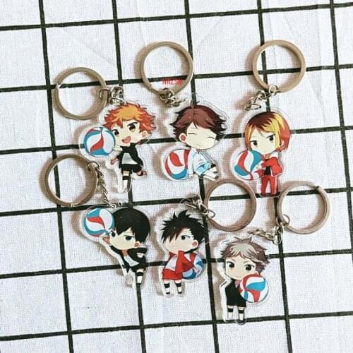 1pc cute Anime Keychain Haikyuu Shouyou Hinata Double Sided Key Ring Acrylic Pendant figgure toys Cartoon Accessories Kids Gift