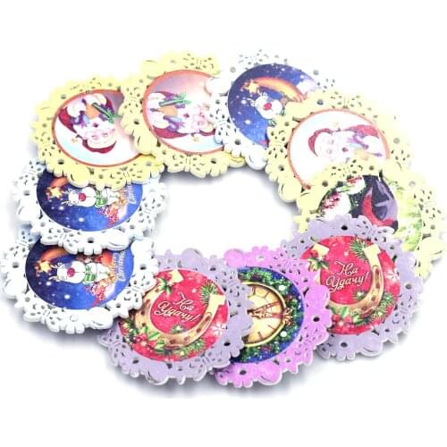 10Pcs Mixed Christmas Pattern Wood Hollow Lace Connectors DIY Scrapbook Embellishments Crafts Charms Jewelry Accessories 68mm
