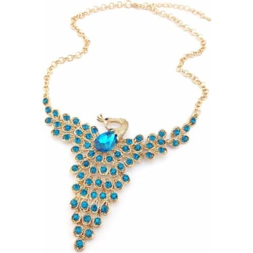 2016 Shining bright new Cute style Colorful Diamante peacock design crystal necklace jewelry