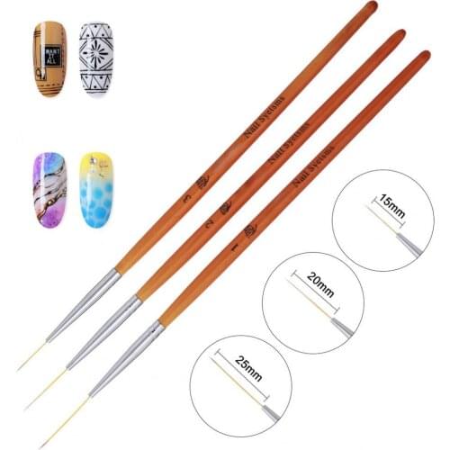 3Pcs/Set Tip Head Nail Painting Pen Ergonomics Handle Lightweight Nail Art Brush Wooden Handle French Lines Pen for Manicure