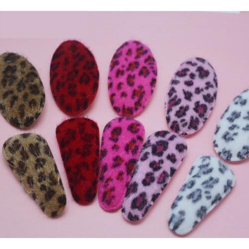 30Pcs/Lot 6.6cm Leopard Print Plush Water Drop Clip App Appliques for Clothes Hat Patches Handmade DIY Hairpin Decor Accessories