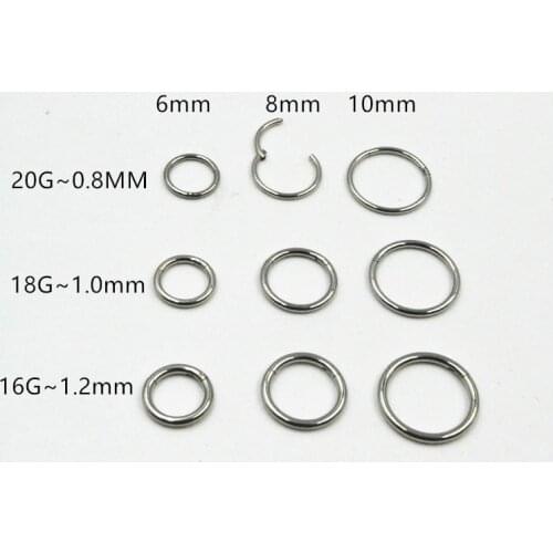 50PCS 20G 18G 16G 14G Surgical Steel Ear Nose/Lip Hoop Ring Seamless Septum Segment Ring Clicker Cartilage Earring Daith Helix