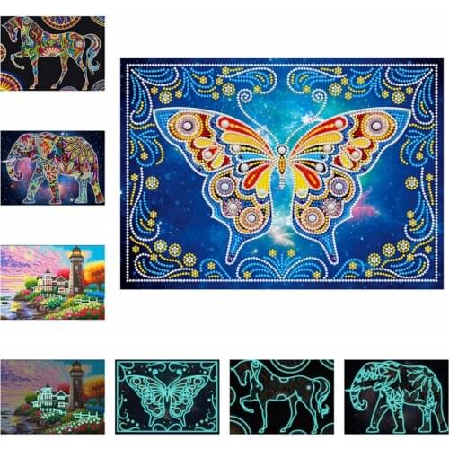 DIY Special shaped Night Luminous Diamond Painting Animal Butterfly Elephant Horse Picture Of Rhinestone Diamond Embroidery