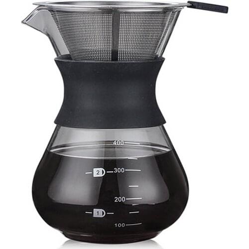 Behogar 400ml Heat Resistance High Boron Glass Pour Over Coffee Maker with Stainless Steel Filter for Home Office Apartment