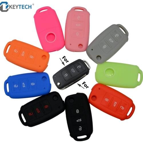 OkeyTech Silica Gel Car Key Case for V W Golf for Skoda Yeti Superb Rapid Octavia for SEAT Leon Ibiza 3 BTN Silicone Key Cover