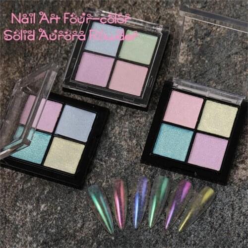 Four Color Aurora Solid Magic Mirror Nail Art Glitter Powder Holographic Laser Chrome Nails Dust Gel Decorations Manicure Tool