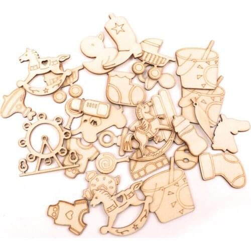 Children Handmade Wooden Crafts Home Decoration Accessories Scrapbooks Painting DIY Mixed Baby Pattern Ornaments 45-50mm 10pcs