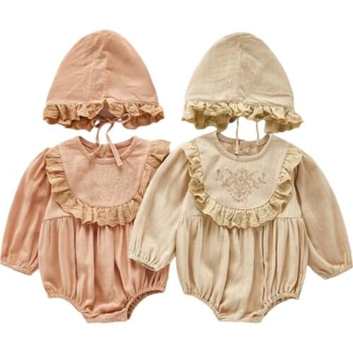 Baby Girl Romper Spring Autumn Newborn Baby Clothes Girl Long Sleeve Embroidery Cotton Princess Infant Girls Jumpsuit With Hat