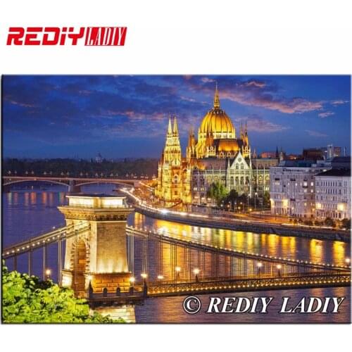 5D Square Diamond Painting Budapest View At Dusk Picture of Rhinestones Handicraft Needlework Kits Home Decor Diamond Embroidery