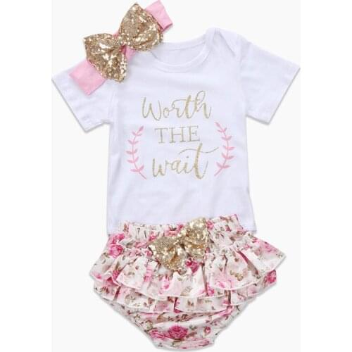 Emmababy Short Sleeve Letter Bodysuits Bowknot Headband PP Shorts Girls Clothing Casual 0-24M 2pcs Cute Baby Clothing Set