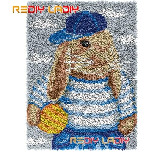 Latch Hook Rug Rabbit Boy Crocheting Wall Tapestry Kits DIY Carpet Rug Chunky Yarn Needlework Knitted Floor Mat Hobby & Crafts