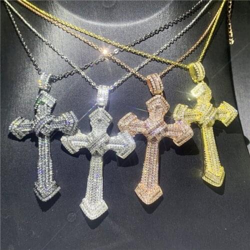 4 Color 925 Sterling silver HIPHOP Big Cross pendant AAAAA Cz Party Wedding Pendants with necklace for Women Men Jewelry