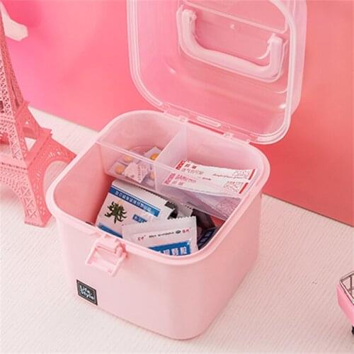 Multilayer Children Hair Accessories Box Pink Transparent Plastic Desktop Cosmetics Jewelry Manicure Three-layer Storage Box