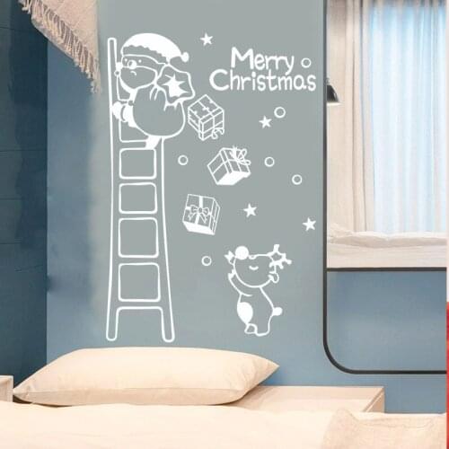 Climbing santa claus merry christmas Wall Sticker | Red, white, black, showcase, window door background, christmas, new