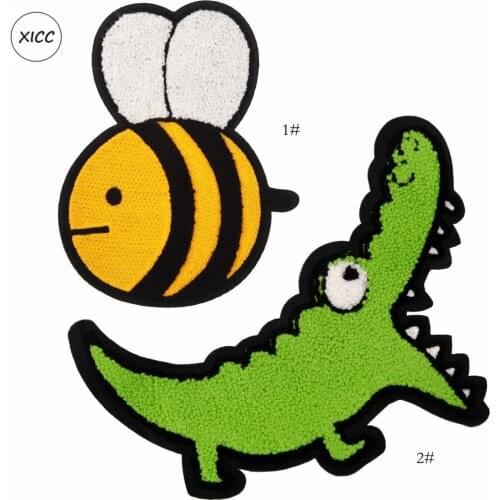 XICC 2019 Big Size Carton Crocodile Towel Rope Embroidery Fashion Patches Bumble Bee Girl Sewing Stickers Patches For Kids Craft