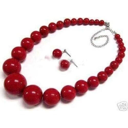Very good Beautiful 6-14mm Red Coral Round Beads Necklace Earring 18" SET hook Wholesale Natural