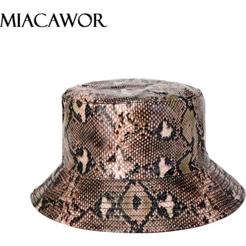 MIACAWOR New Snake Print Bucket Hat Reversible Men Fisherman Hats Outdoor Travel Hat Female Sun Hat Basin Hat M21