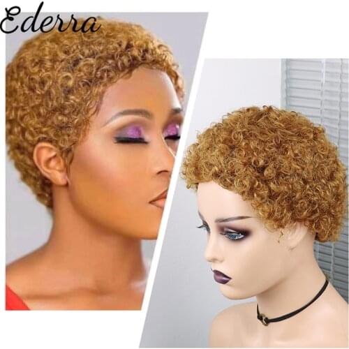 Pixie Cut Wig Preplucked No Lace Part afro Wigs Short Curly Bouncy Curly Human Hair Wig