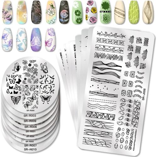 T-TIAO CLUB Striped Line Stamping Plates Flower Butterfly Stamp Plate Marble Geometric Nail Art Stainless Steel Plate Stencil