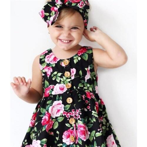 Boho Chifuna mini Dress Fashion Trend Bohemian Dress for Girl Beach Tunic Floral Dress+Headband 2Pcs Kids Party Princess Dresses
