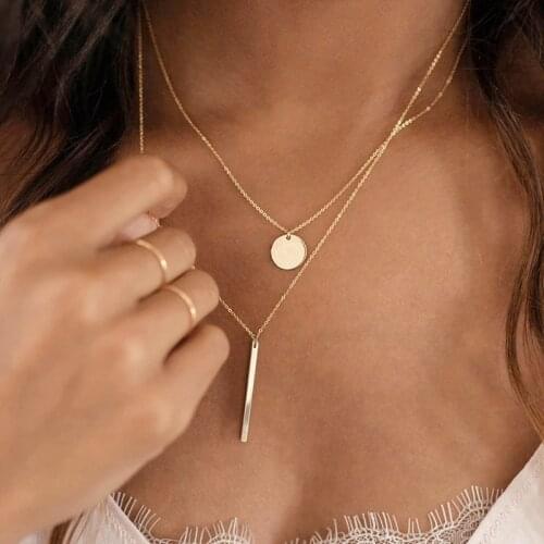 KISS WIFE Multilayered Golden Disc Pendant Necklace Thin Chain Necklaces For Women 2021 Trend Fashion Jewelry Accessories Gifts