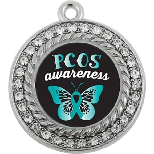 Show your support and help PCOS AWARENESS SQUARE CHARM antique silver plated jewelry