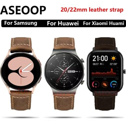 22 20mm Leather Strap For Samsung Galaxy Watch4 40 44 Classic 42 46mm Bracelet For Huawei GT2 46 Replacement Strap For GTR 47 42