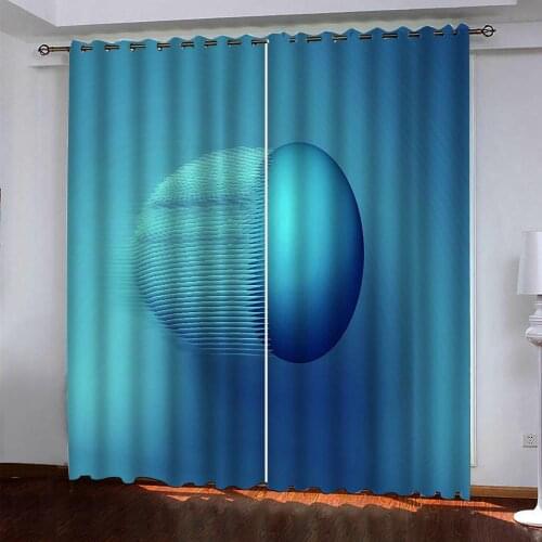 Blue curtains solid color curtains 3D Curtain Printing Blockout Polyester Photo Drapes Fabric For Room