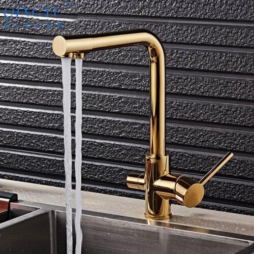Filter Kitchen Faucets Gold Black Brass Kitchen Filter Faucets 360 Rotation Hot And Cold Water Mixer Purification Tap