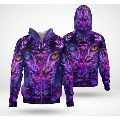 Funny Cat Animal 3D Hoodies Printed Harajuku Coat Jacket Men For Women Fashion Zipper hoodies Drop Shipping 02