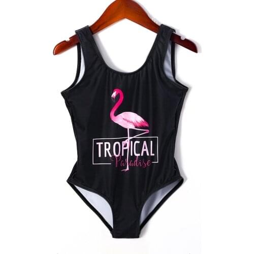 2021 New Flamingo Swimsuits For Girls One-Piece Bathing Suits Printed Flamingo Beach Wear 3-12years Childrens Swimwear 9071
