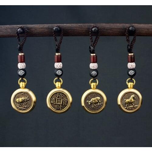 Vintage Brass Zodiac Animal Bull Lanyard Keychain Pendants Handmade Woven Rope Car Key Chains Hangings Jewelry Fashion Keyrings