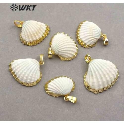 WT- JP017 Amazing White Scallop Shell Pendant Wholesale Natural scallop pendant gold color pendant scallop gift