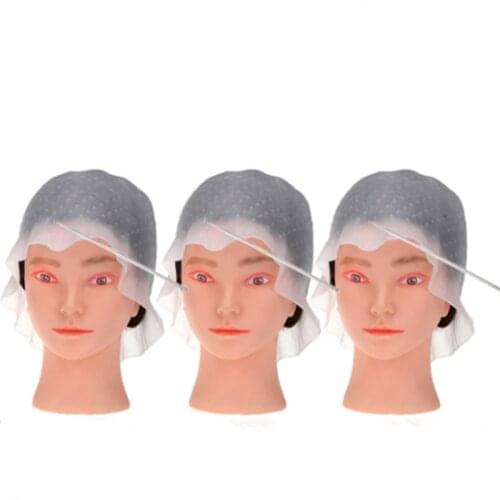 Silicone Reusable Hair Colouring Highlighting Dye Cap Professional Frosting Tipping with needle Transparent Hair Dyeing Cap Tool