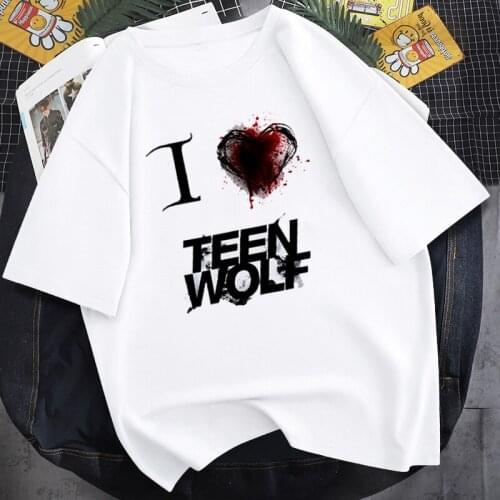 Women Summer Shirt Teen Wolf Harajuku T-shirt 90s White Retro Graphic Cartoon Print T-shirt Fashion Top Female