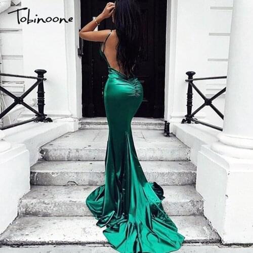 Tobinoone Women Summer V Neck Dress Backless Sexy Package Hip Bodycon Slim Dress Fishtail Sexy Elegant Party Prom Mermaid Dress