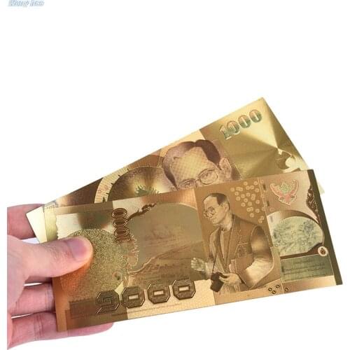 1Pcs New Thailand Banknote 1000 Baht In 24k Gold Paper Money Plastic Frame Collection
