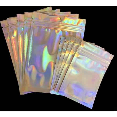 100Pcs/lot Clear Holographic Aluminum Foil Ziplock Package Bag Snack Seal Seal Plastic Mylar Pouch for Party Gifts Craft Packing