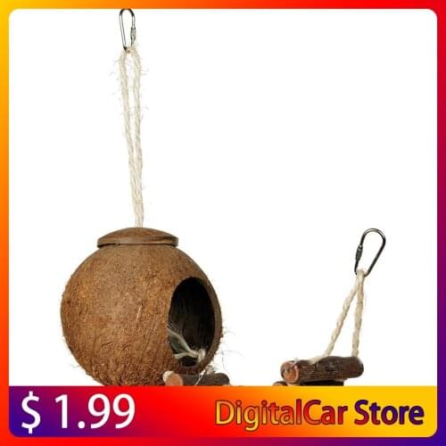 2 Type Cute Comfortable Design Natural Coconut Shell Bird Nesting House Small Size Pet Parakeet Finche Sparrows Cage With Ladder