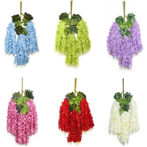 2021 New 12 Pack (43.3in) Artificial Wisteria Vine Fake Wisteria Hanging Silk Garland Long Hanging Bush Flowers Chain Home Party
