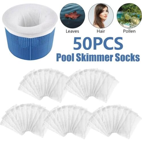 50pcs Skimmer Basket Filter Socks Removes Leaves Cleaning Tool Durable Pool Skimmer Socks Protection Pump Nylon Elastic #T4G